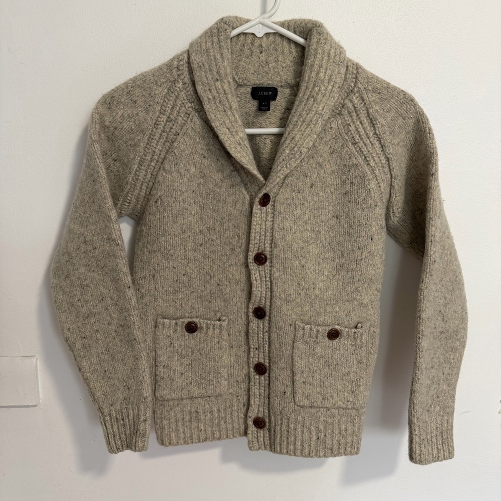 J. Crew Women’s Shawl-collar Fisherman Cardigan Sweater Beige Gray Wool Blend XS